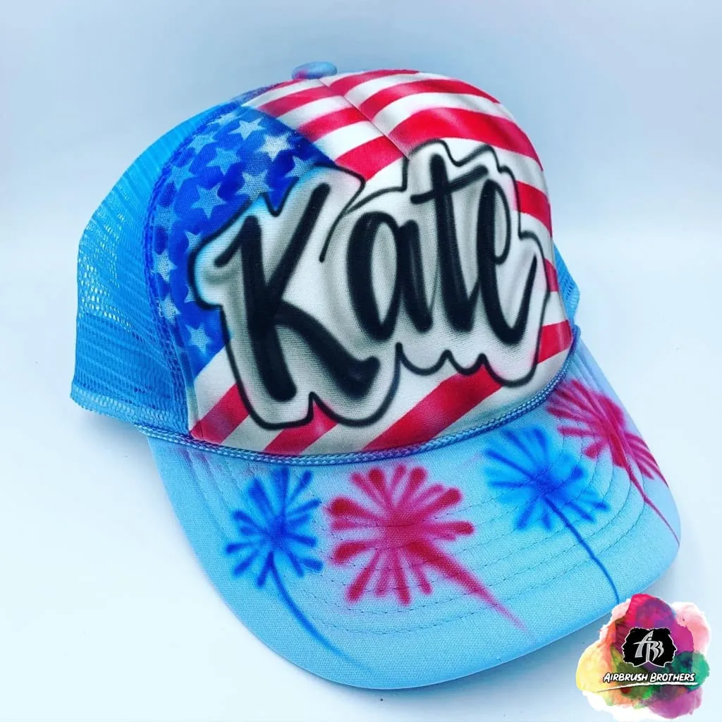 Airbrush Flag Fireworks Hat Design