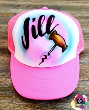 Airbrush Wine Corkscrew Hat Design