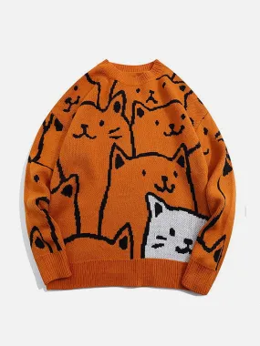 AlanBalen® - Cartoon Cat Pattern Knit Sweater