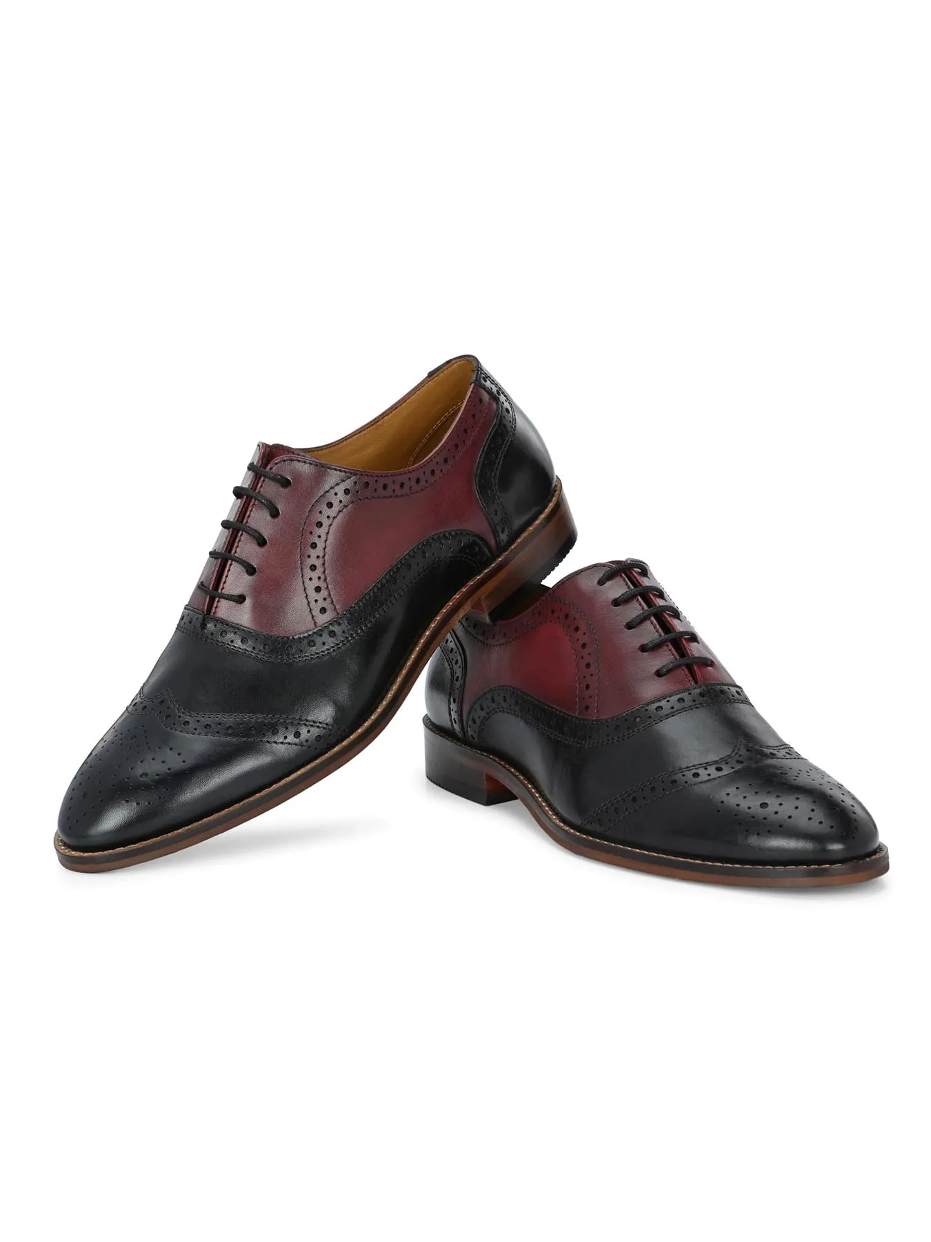 Alberto Torresi Genuine Leather Black Bordo Brogue Formal Lace Ups