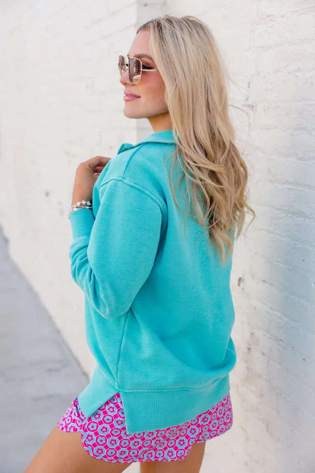 Be Right Back Oversized Aqua Acid Washed Quarter Zip