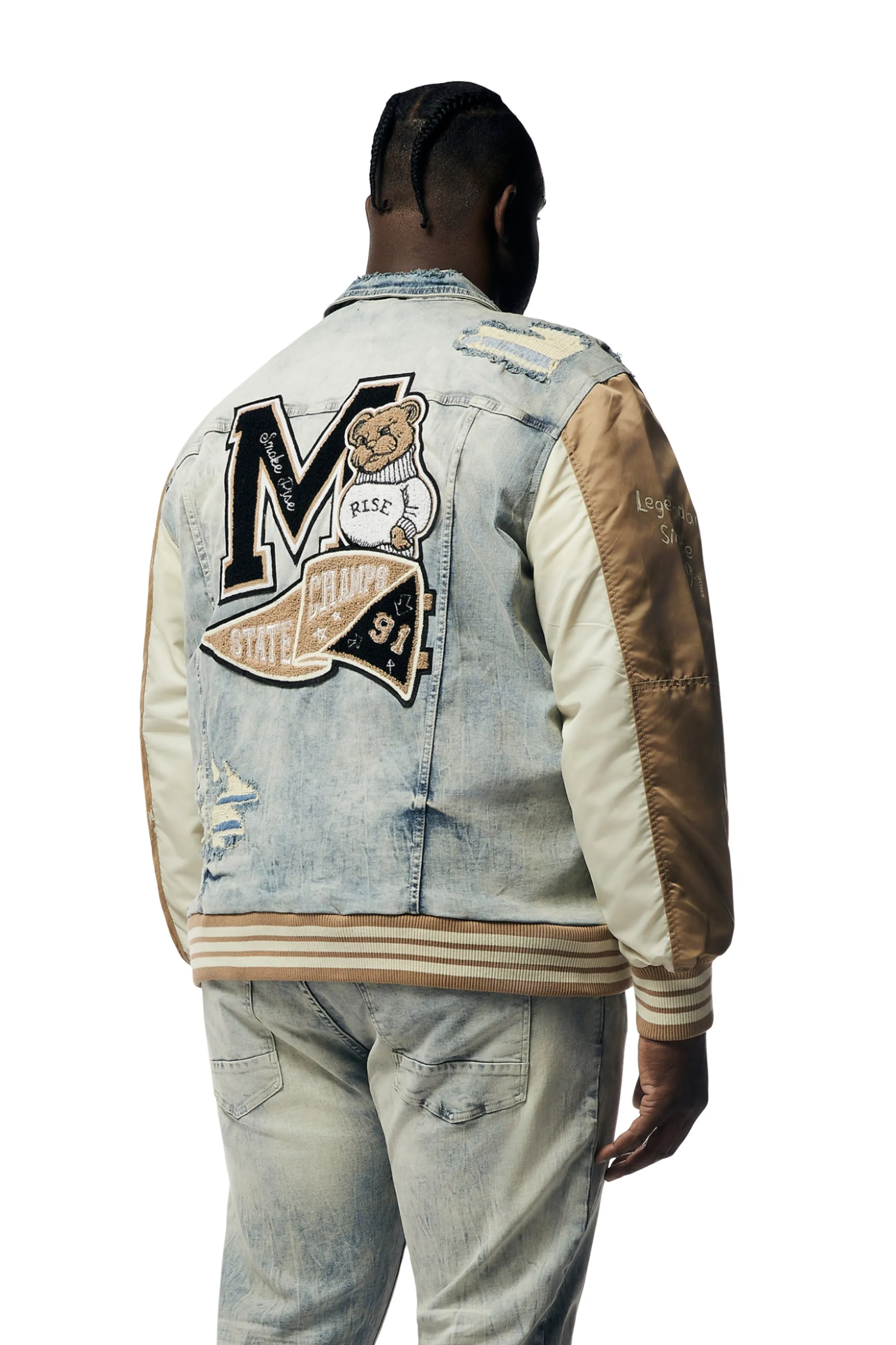 Big and Tall - Varsity Jean & Windbreaker Trucker Jacket - Beach Blue