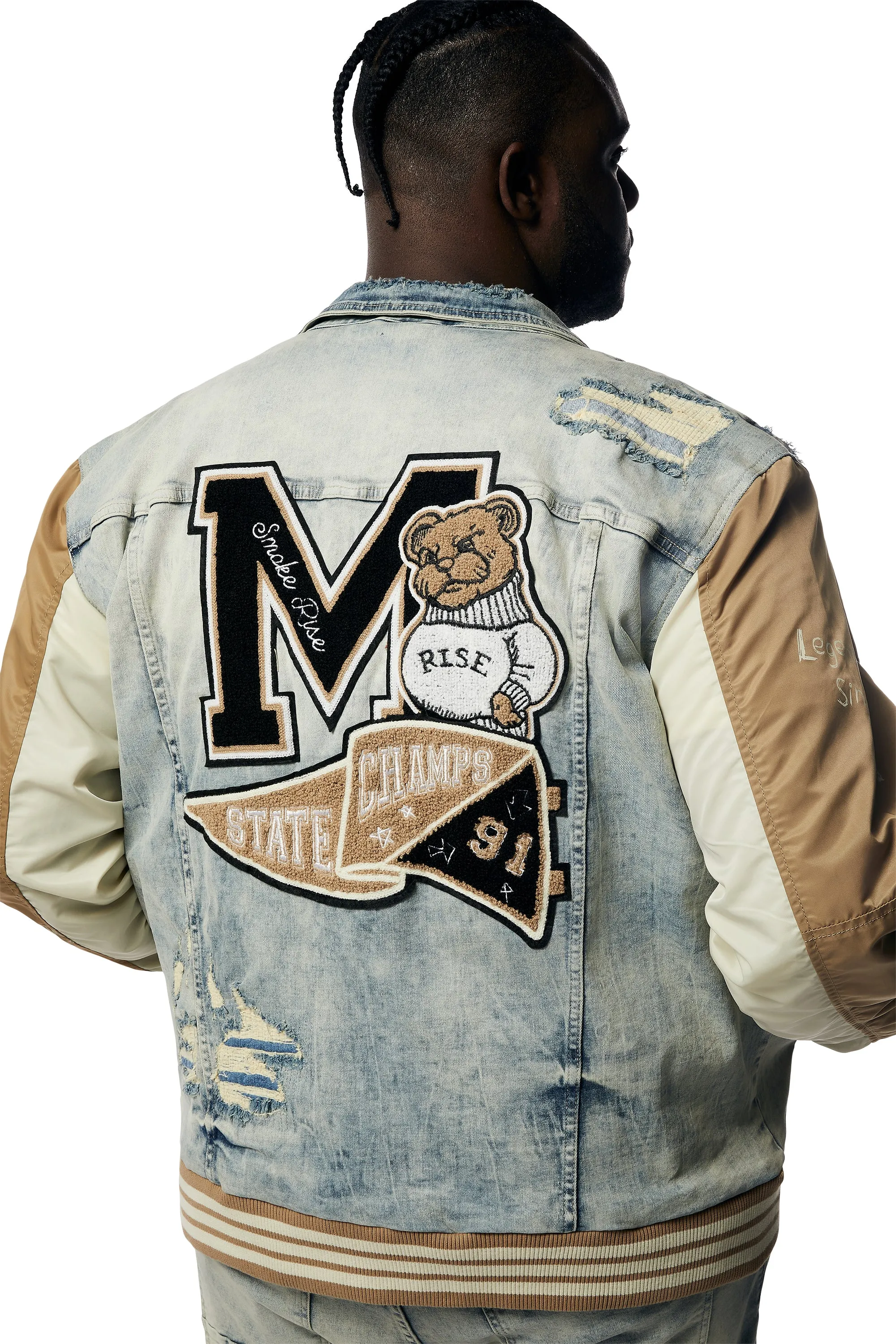 Big and Tall - Varsity Jean & Windbreaker Trucker Jacket - Beach Blue