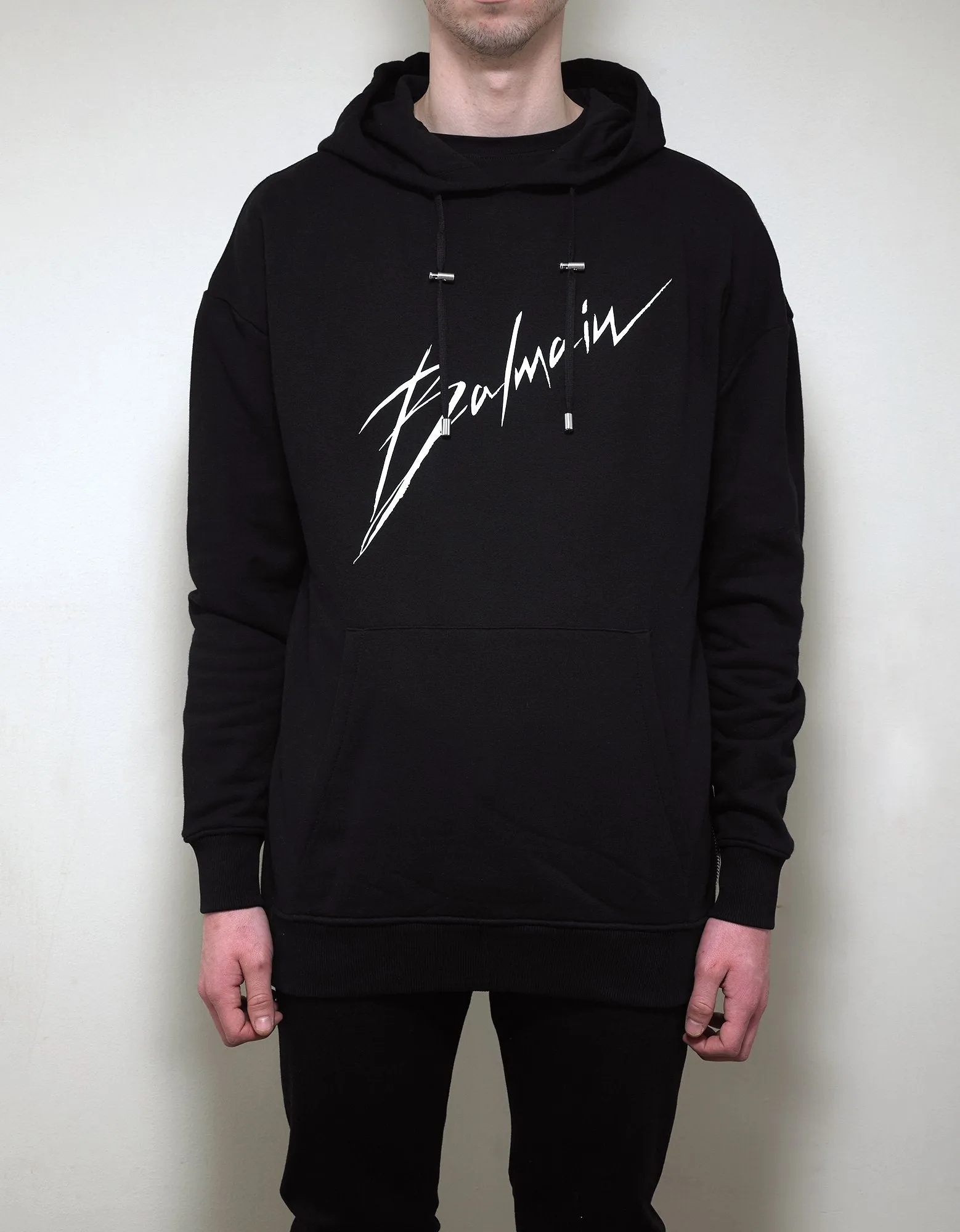 Black Balmain Signature Logo Hoodie