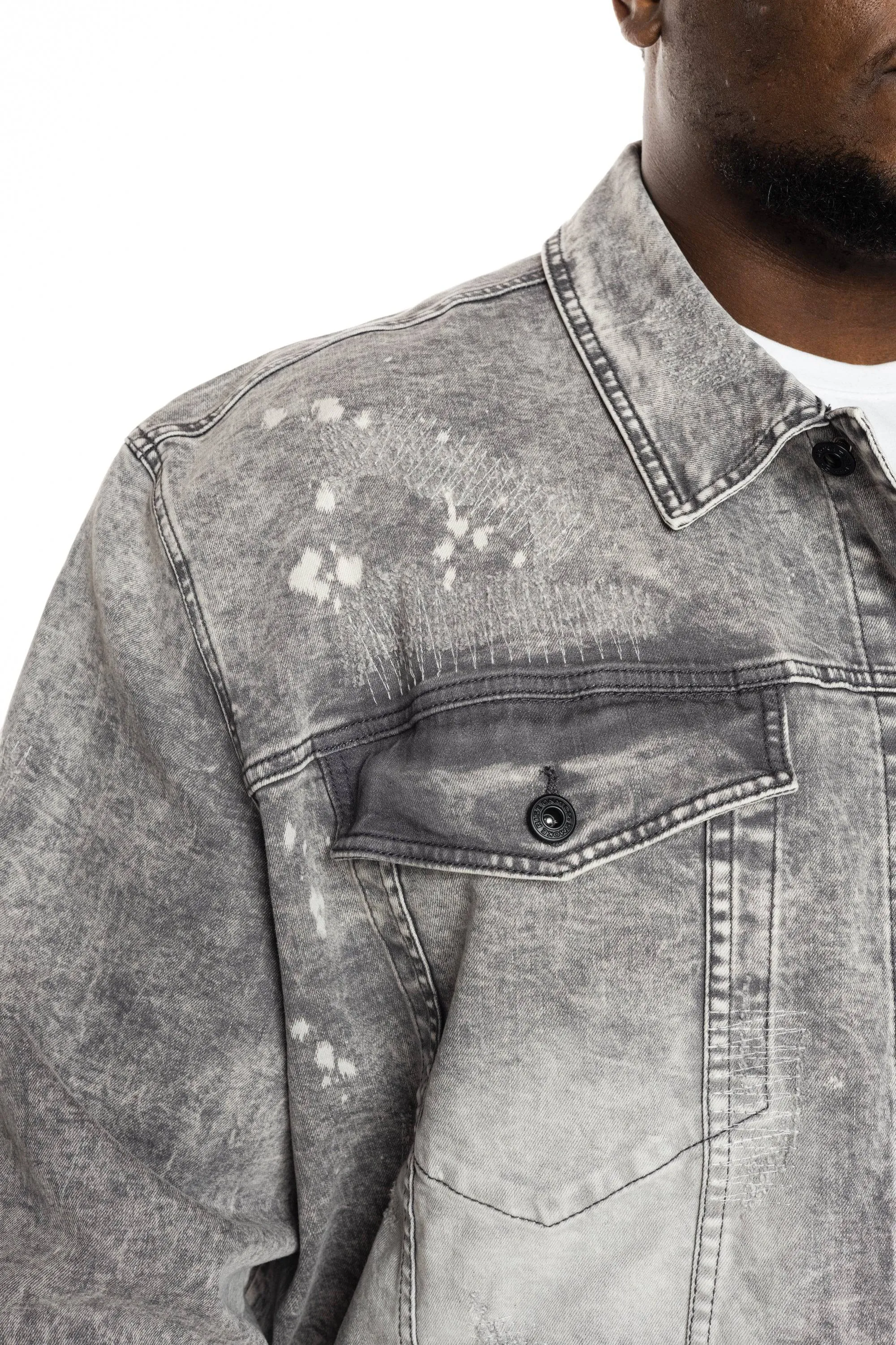 Bleached Detail Semi Basic Jean Jacket - Frost Grey