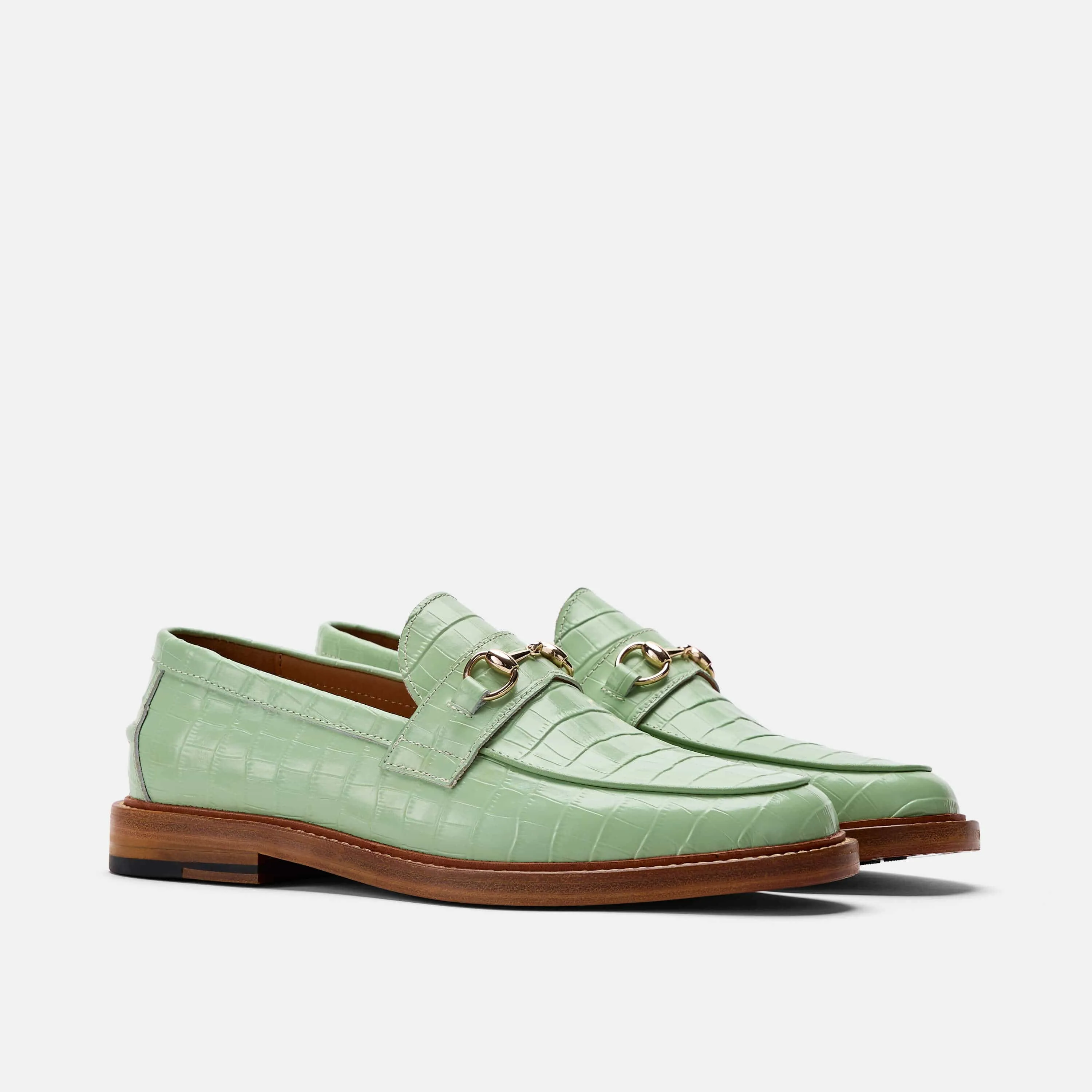 Boardwalk Mint Croc Leather Horse-Bit Loafers