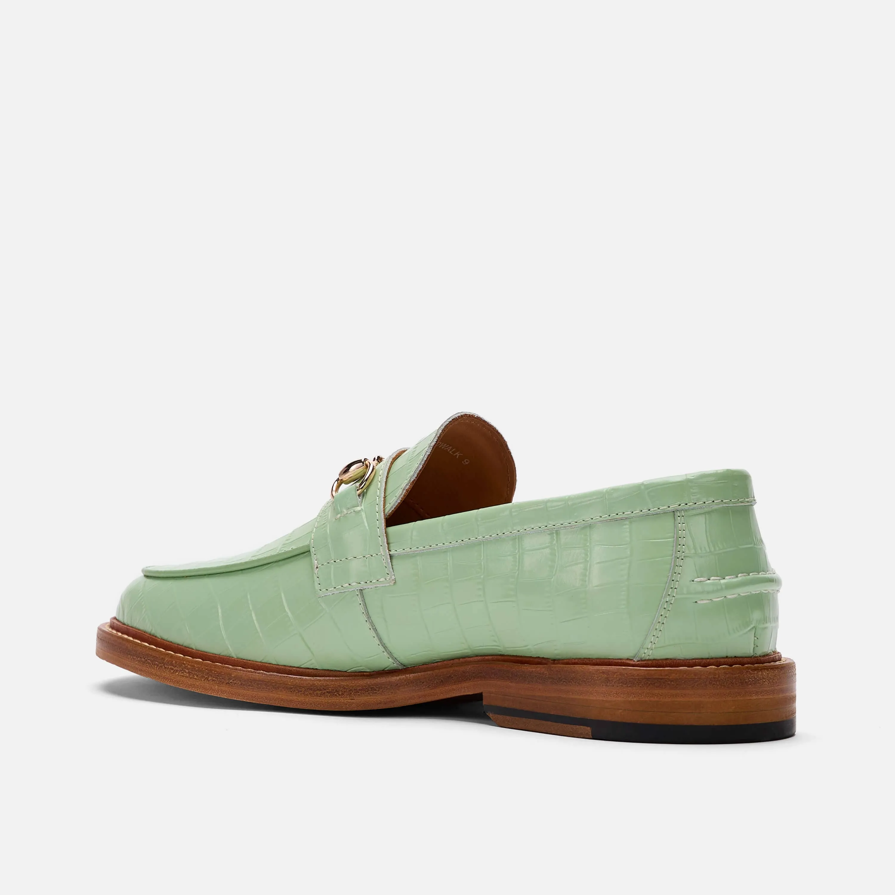 Boardwalk Mint Croc Leather Horse-Bit Loafers