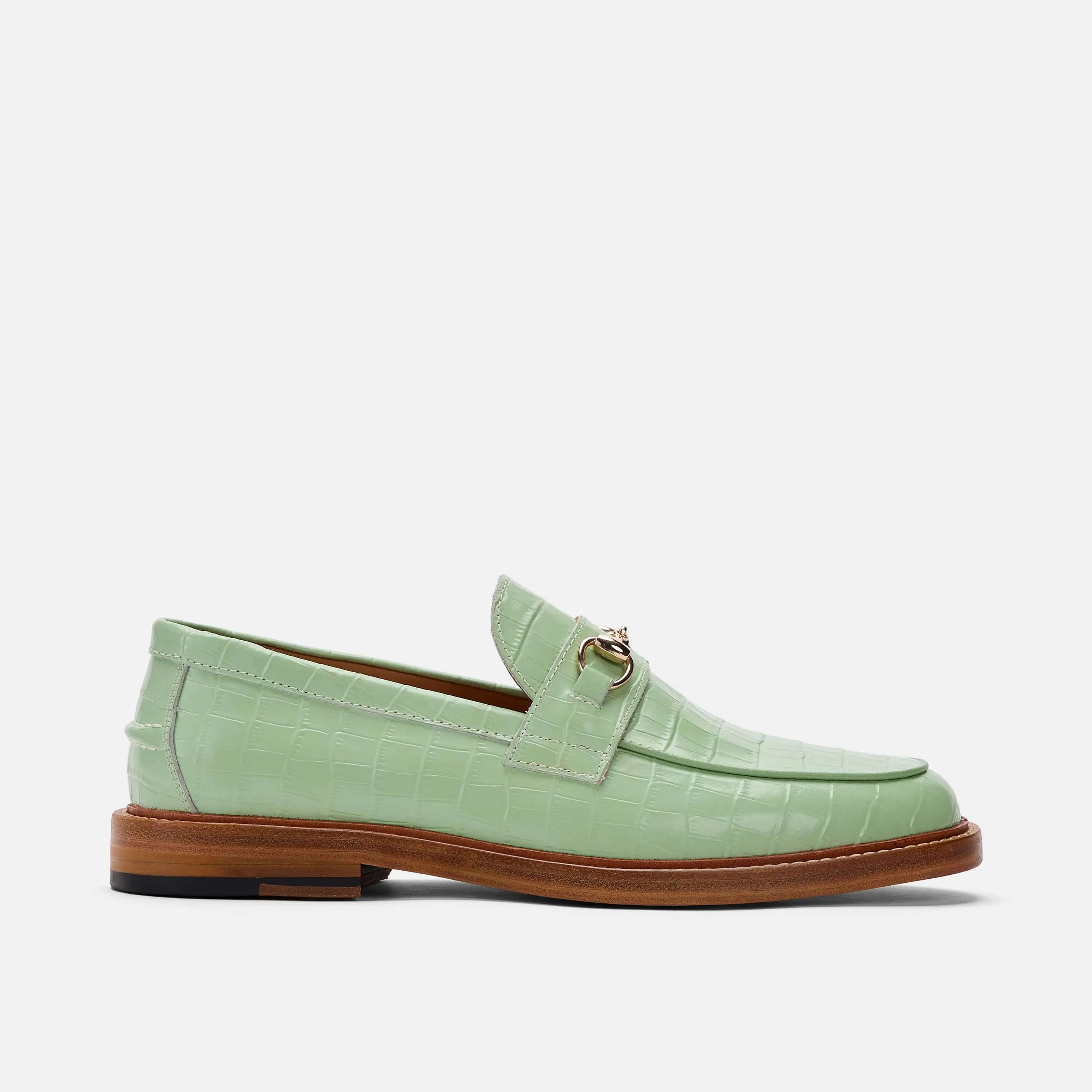 Boardwalk Mint Croc Leather Horse-Bit Loafers