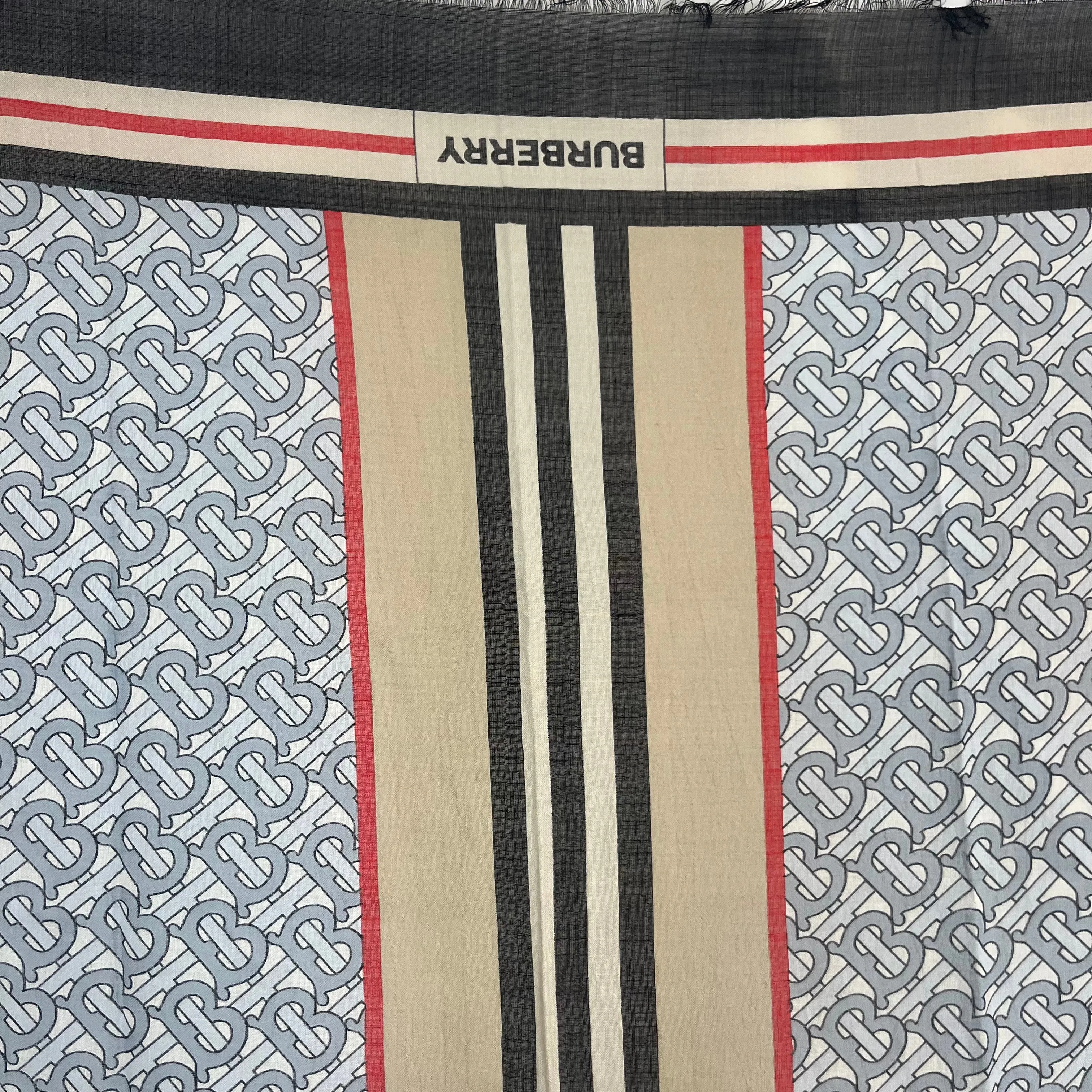 Burberry Brand New Grey Logo Wool & Silk Scarf