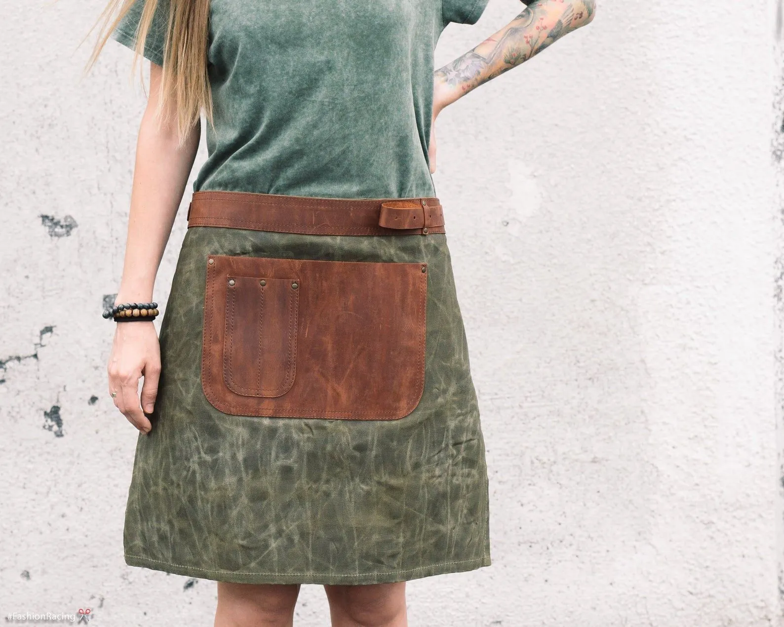 Canvas Half Waist Apron with Leather pockets | Handmade