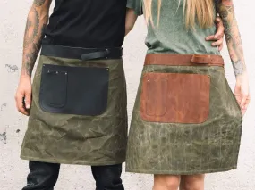 Canvas Half Waist Apron with Leather pockets | Handmade