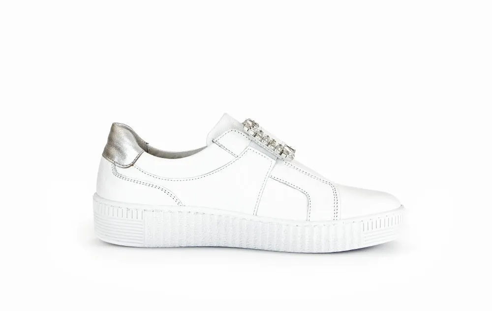 GABOR White Leather slip on trainer with Diamante Buckle 33821