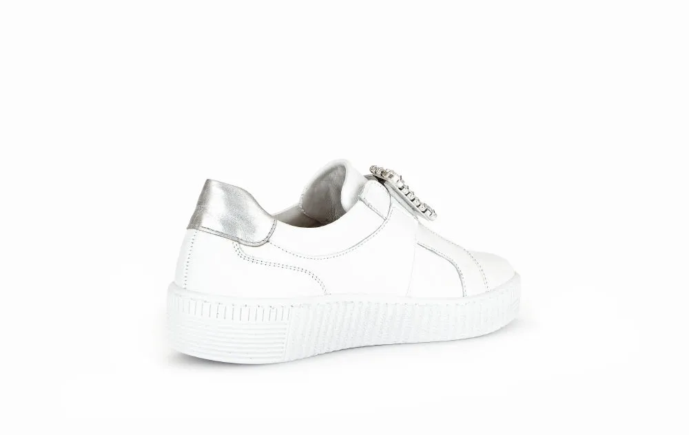 GABOR White Leather slip on trainer with Diamante Buckle 33821