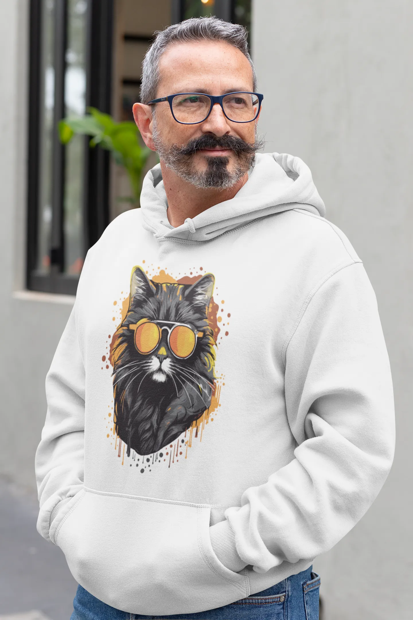 Herren Hoodie mit Katzenmotiv "Cool Cat"