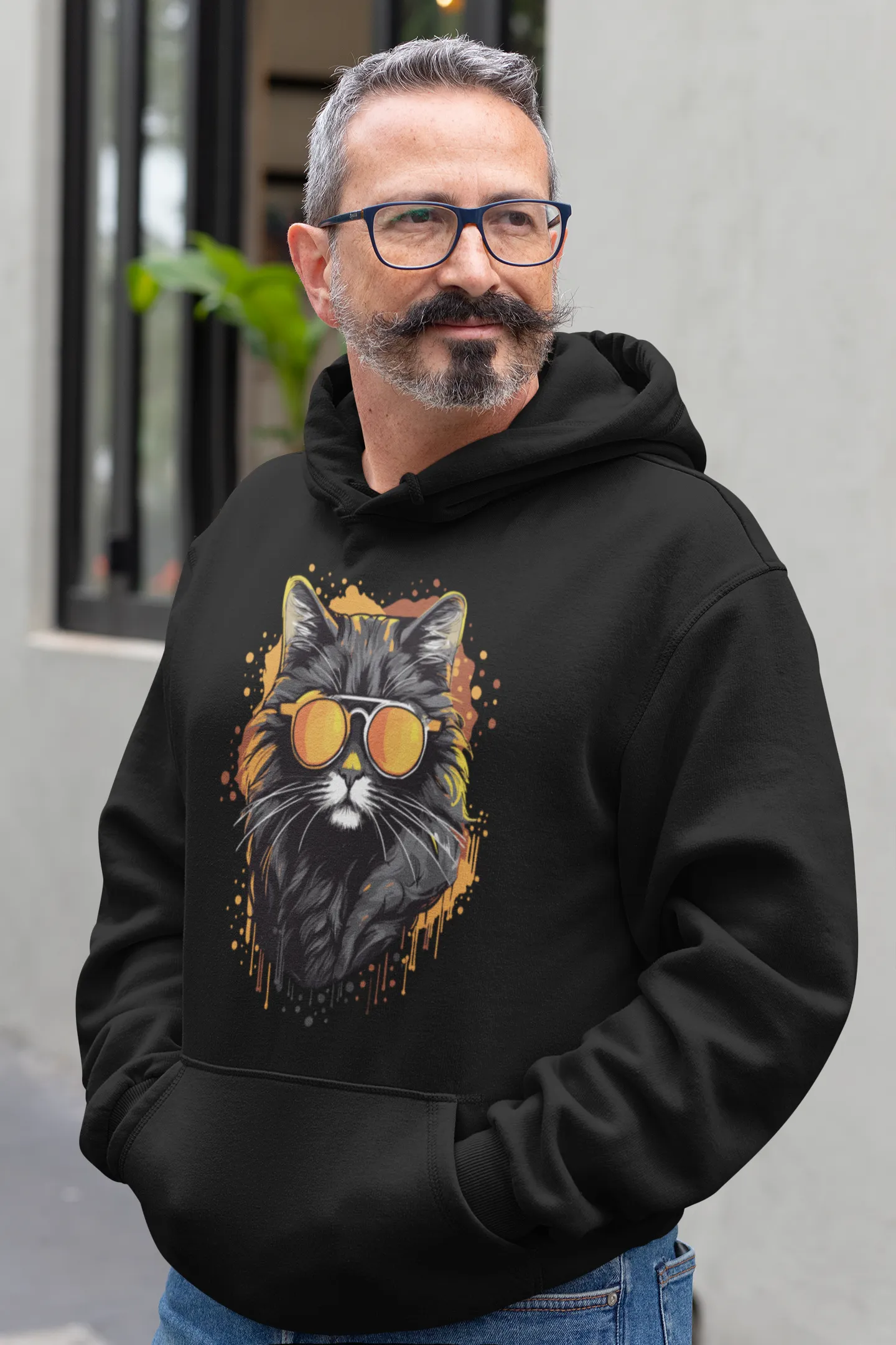 Herren Hoodie mit Katzenmotiv "Cool Cat"