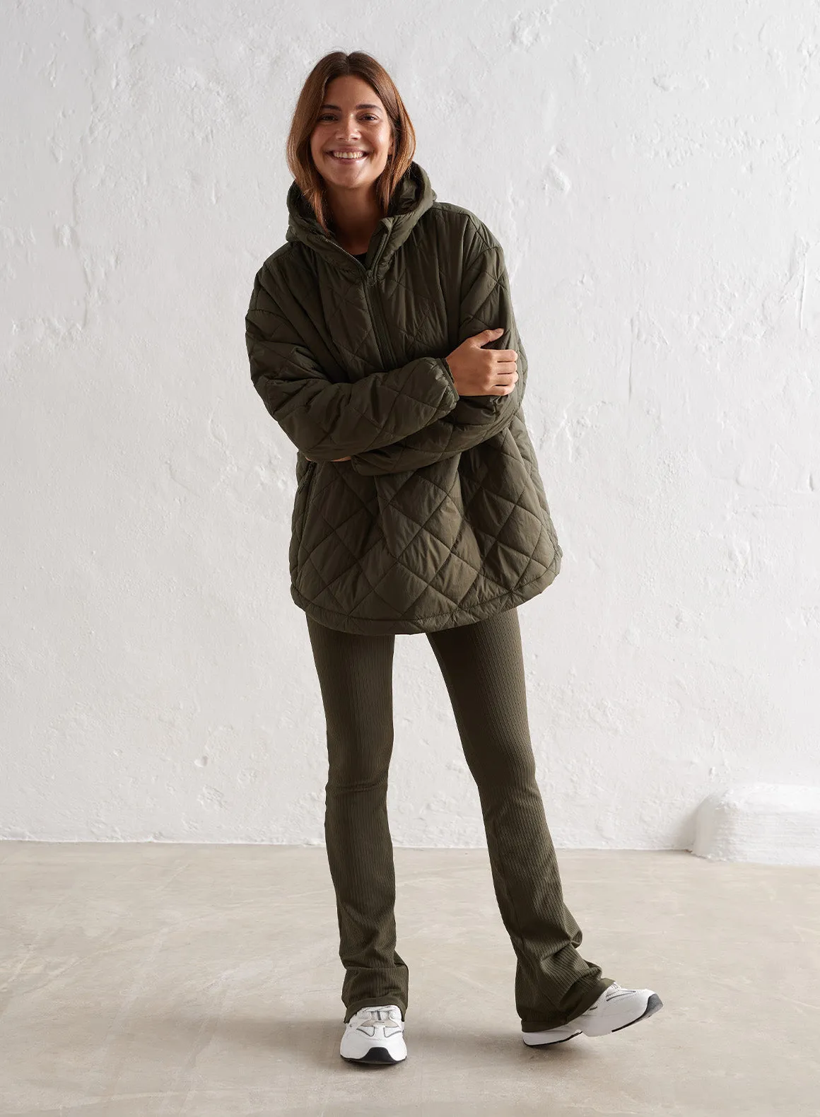 Khaki Oversized Quilted Anorak