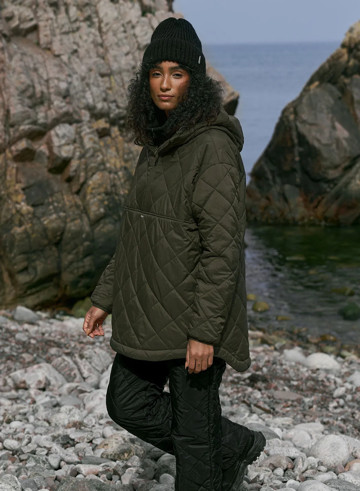 Khaki Oversized Quilted Anorak