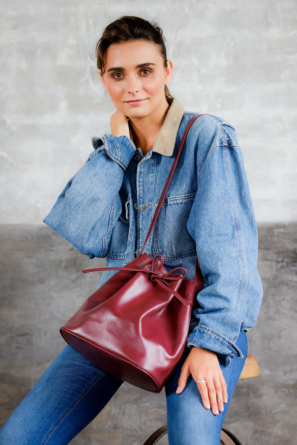 Lacy Bag-Large Genuine Leather Bucket Bag