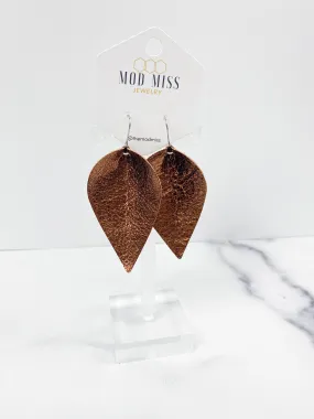 Leather Petal Earring Metallic Brown