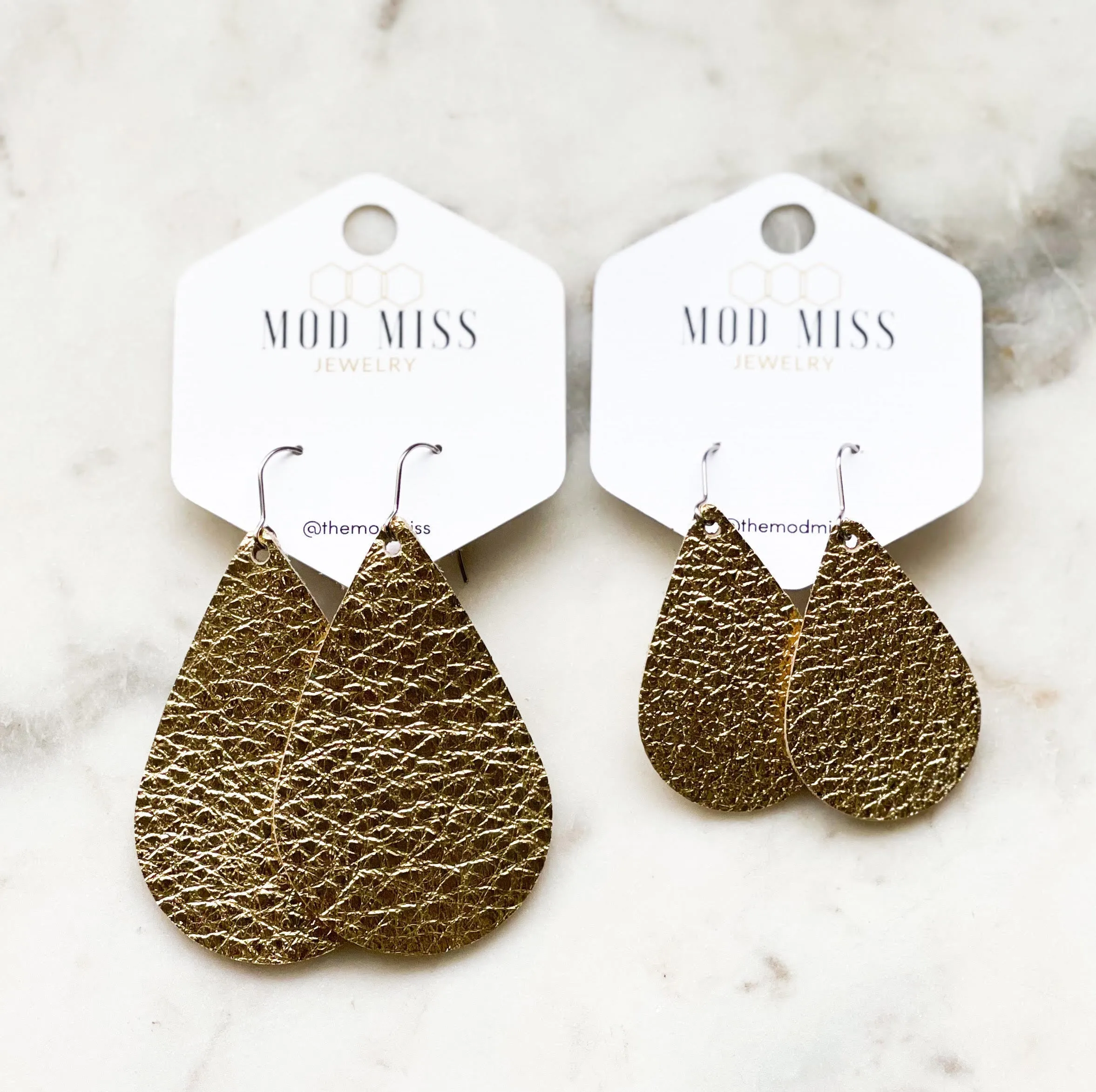 Leather Teardrop Earring Metallic Gold