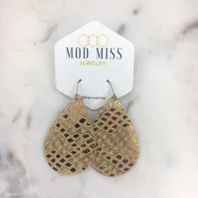 Leather Teardrop Earring Snakeskin Rose Gold