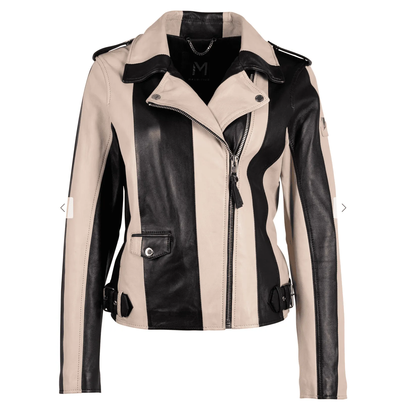 Mauritius Armilla CF Striped Leather Jacket in Black and Beige