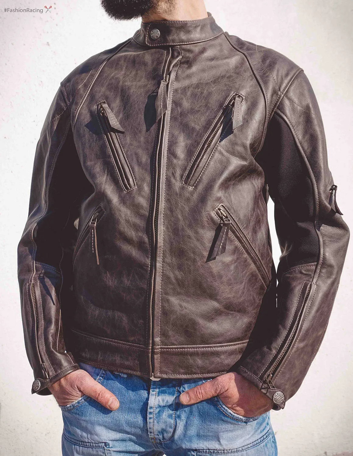 Motorbike brown leather jacket , men's leather motorcycle jacket