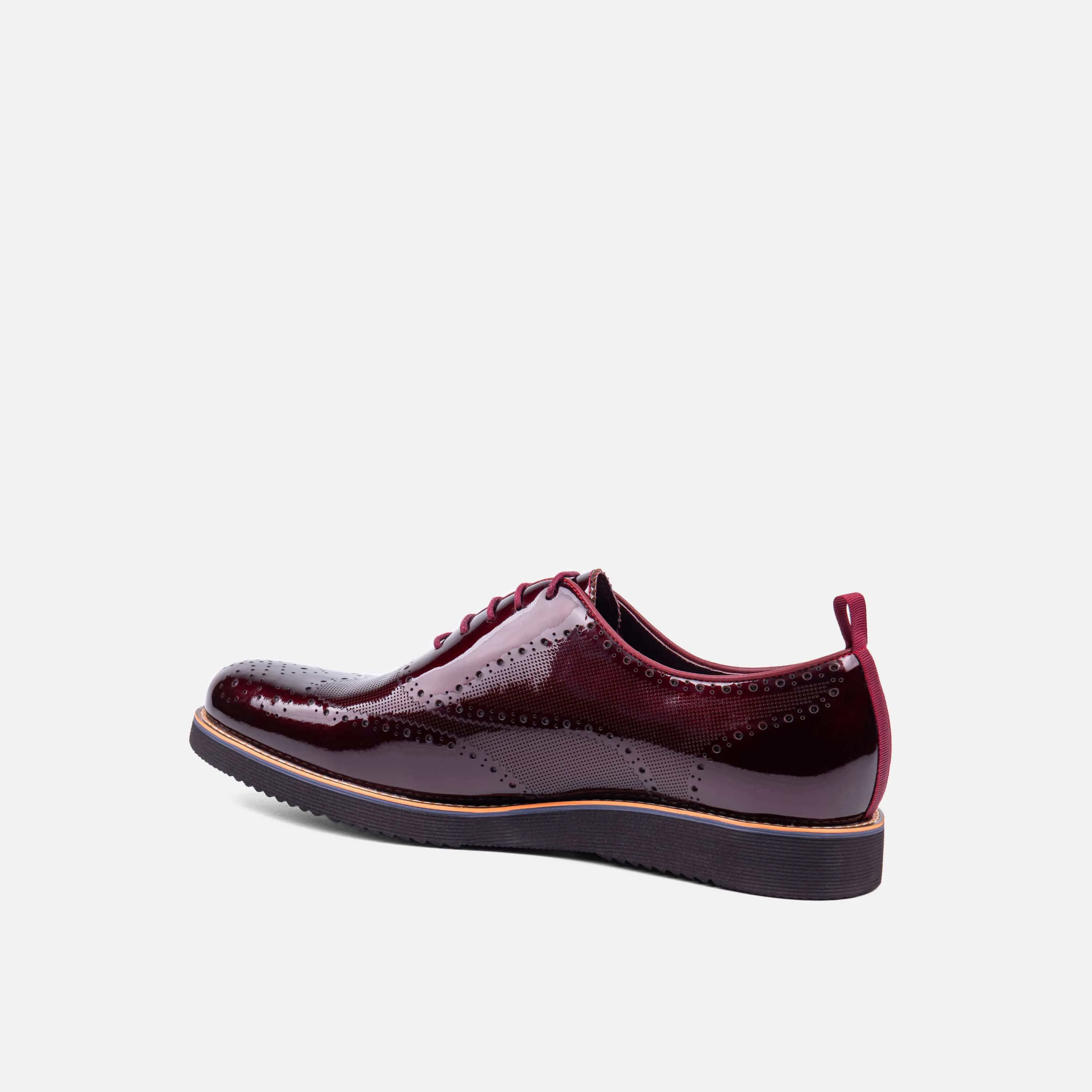 Oscar Burgundy Patent Leather Wholecut Brogue Sneakers