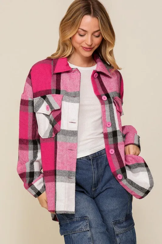 Plaid Print Button Down Shacket