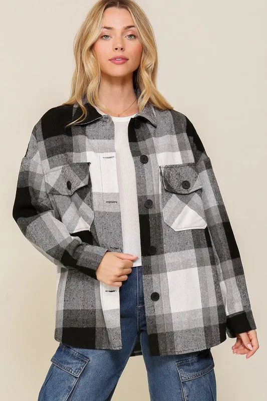 Plaid Print Button Down Shacket