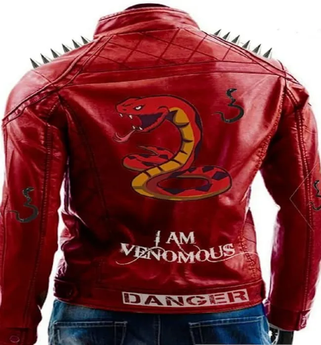 Red Punk Danger Leather jacket for Men with Snake