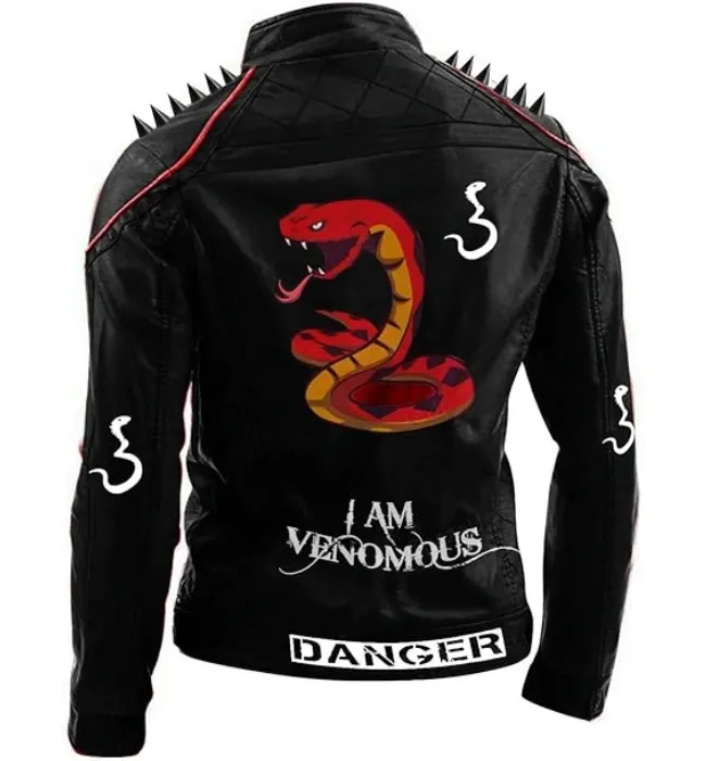 Red Punk Danger Leather jacket for Men with Snake