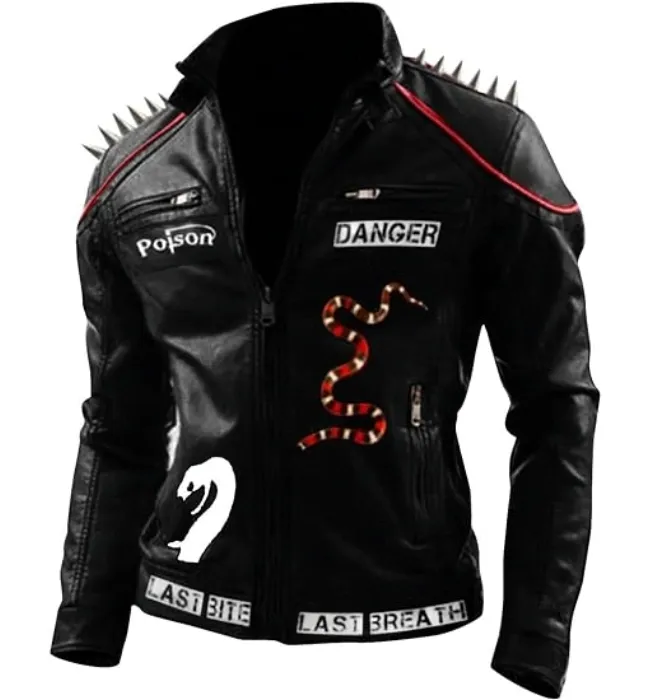 Red Punk Danger Leather jacket for Men with Snake