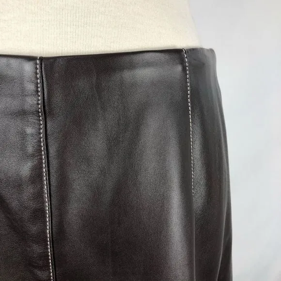 St.JohnBrown Leather Skirt with White stitching