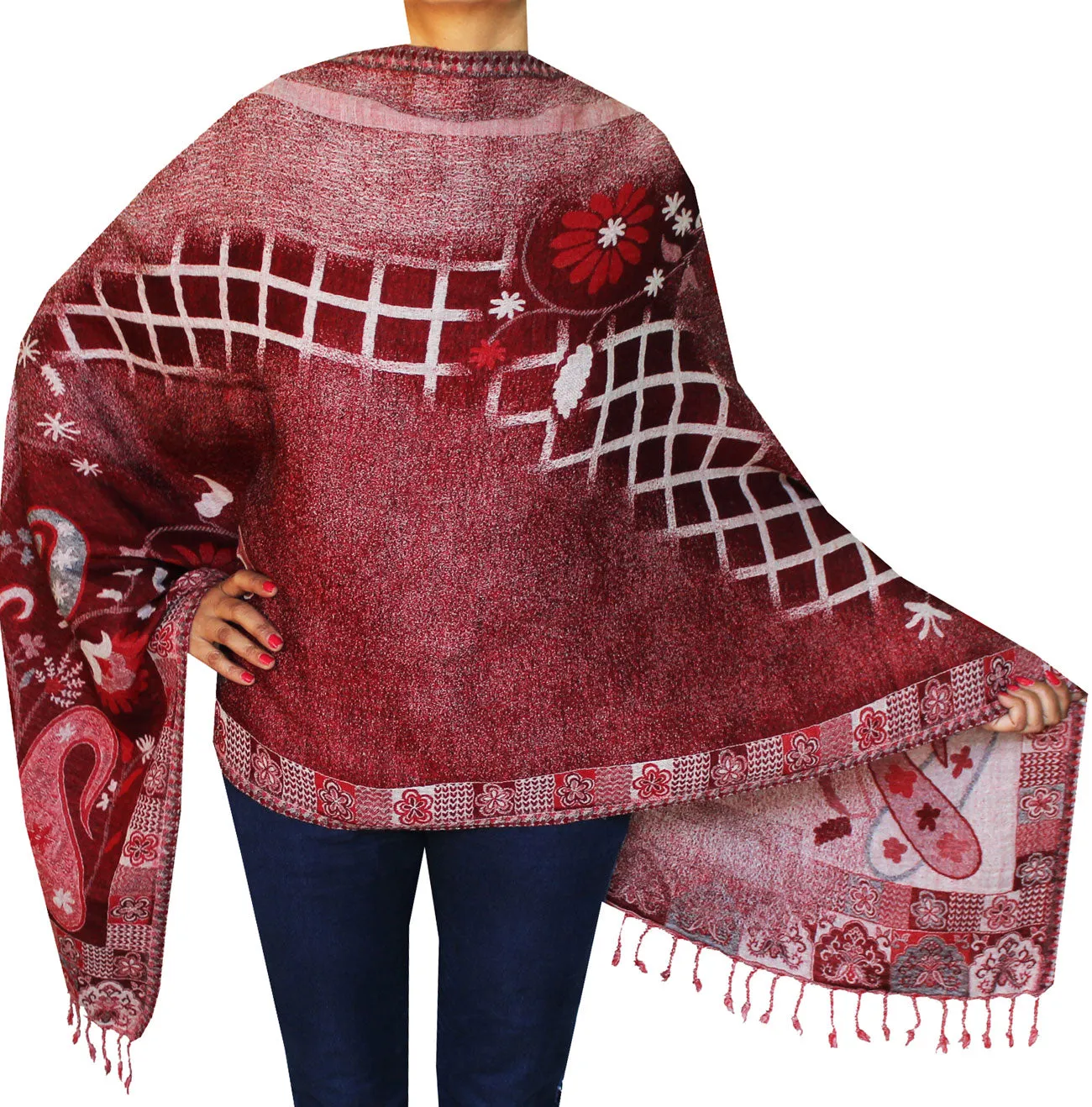 Womens Boiled Wool Shawl Scarf Gift India Clothes (76 x 28 inches)