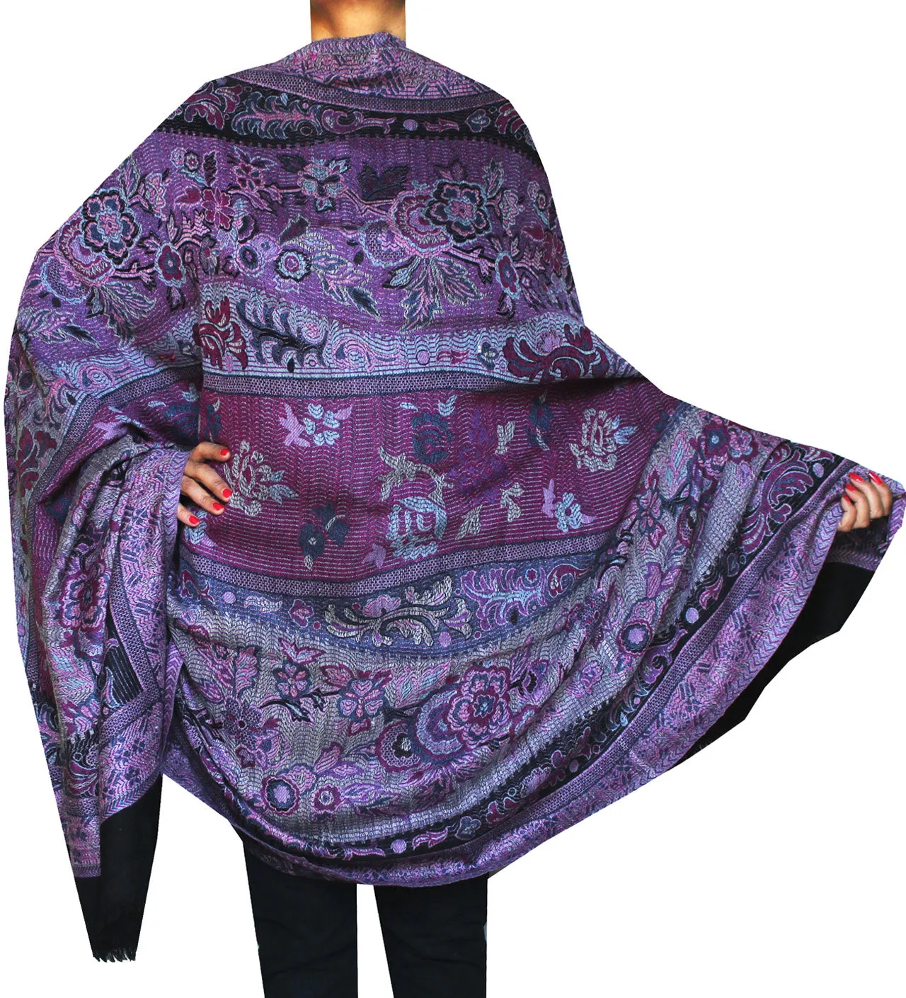 Women's Wool Shawl Paisley Indian Scarves Wraps (82 x 42 inches)