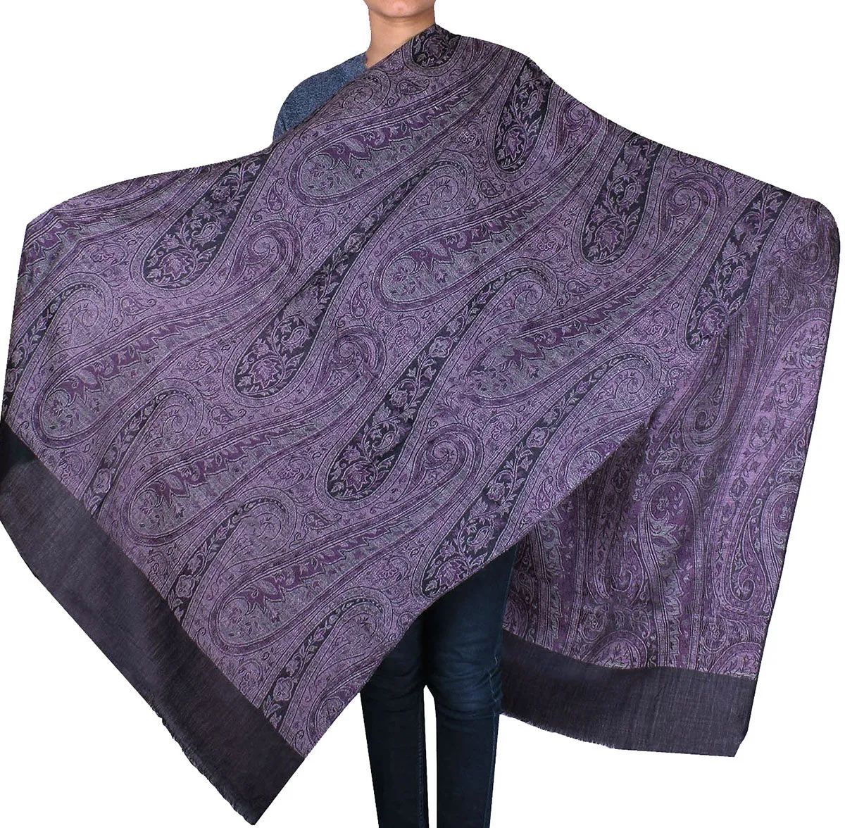 Women's Wool Shawl Scarves Paisley Indian Clothing (80 x 40 inches)