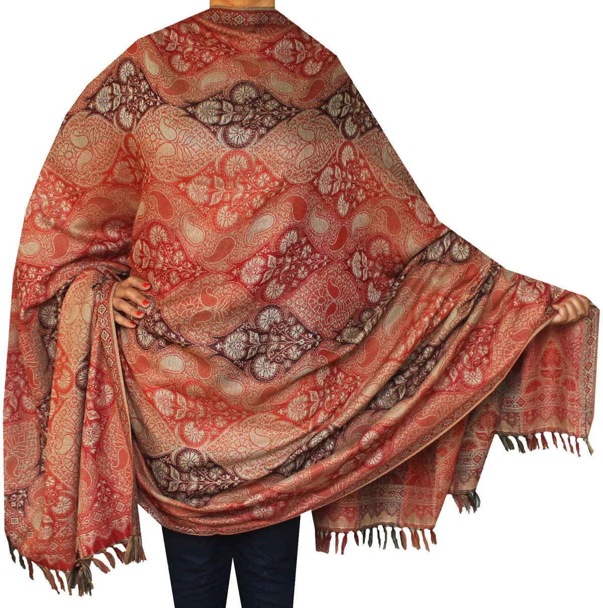 Wool Jamawar Shawl Scarves Womens Indian Clothing (82 x 42 inches)