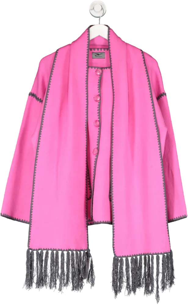 Y London Pink Isla Contrast Stitch Cardigan With Scarf One Size