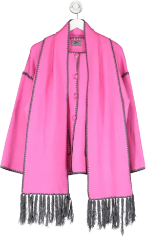 Y London Pink Isla Contrast Stitch Cardigan With Scarf One Size